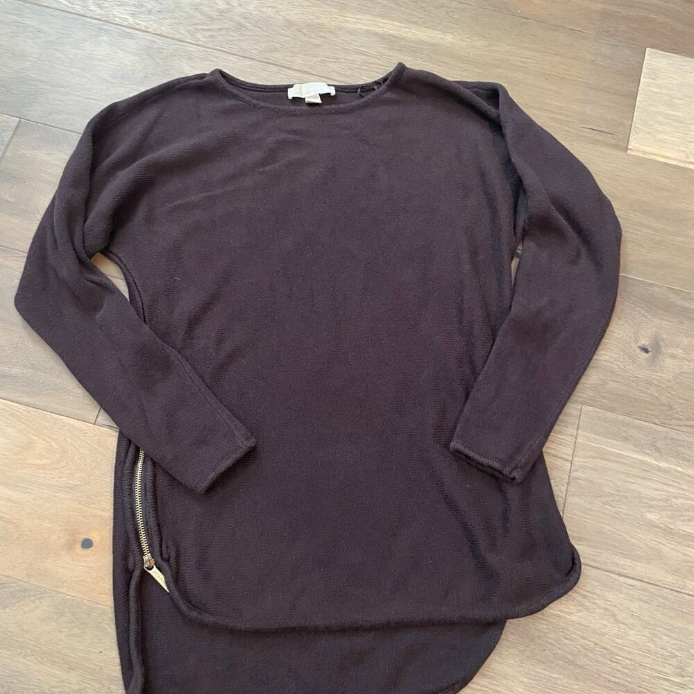 Michael Kors Brown Sweater with Gold Side Zippers – Size Small